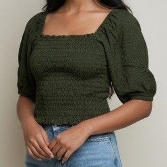 Old Navy Tops - Old Navy Top Women Medium Olive Green Milkmaid Coquette Smocking‎ Festival
